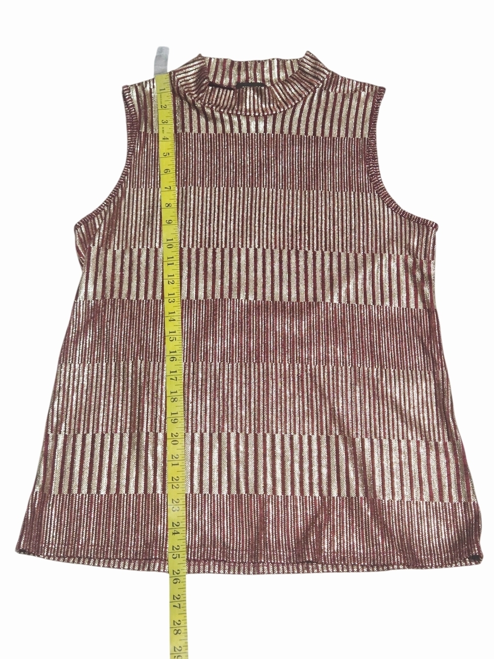 Vintage Espresso Metallic Knit Mock Neck Sleeveless Top Burgundy Gold Size Large - Picture 4 of 7